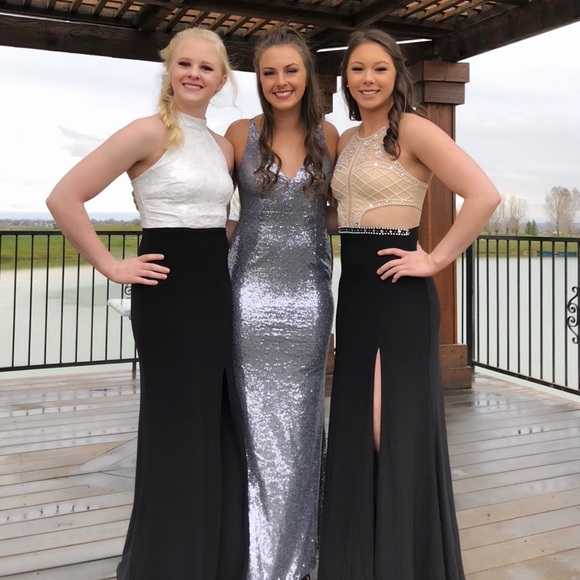 Beaded prom dress with slit worn once - Picture 2 of 4